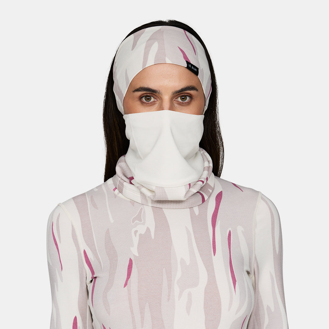 Double Up Heavyweight Merino Grid Fleece Neck Gaiter – Pearl Snow Gum