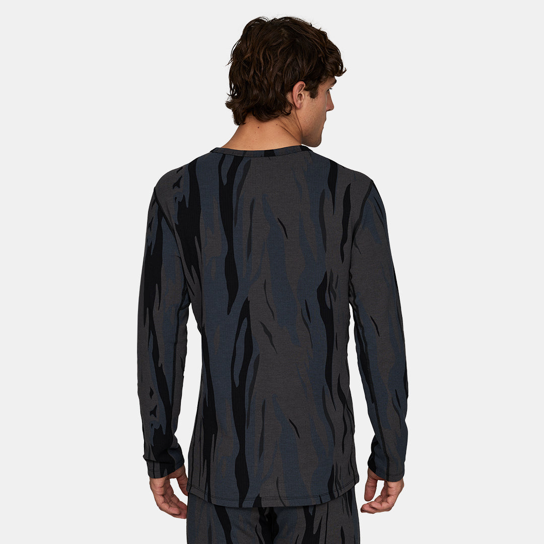 Mens Merino Heavyweight Grid Fleece Base Layer Crew – Ombre Snow Gum