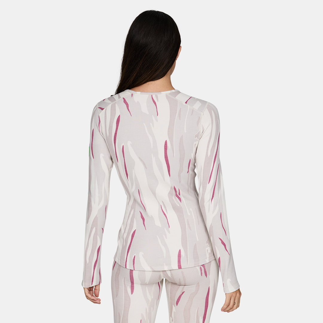 Womens Merino Heavyweight Grid Fleece Base Layer Crew – Pearl Snow Gum